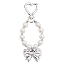 YangQian Pearl Bow Keychain Charm for Purse Bag Charms for Handbags Backpack Charm Keychain Wristlet for Women Girls Bowknot Charm with Pearl Beaded Keychain Charm