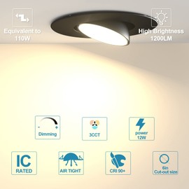 Lightdot Gimbal Recessed Light 6 inch, LED Gimbal Recessed Lighting with Junction Box, 360°+90° Rotatable LED Ceiling Light Dimmable Recessed Light Fixtures-Black 12 Pack