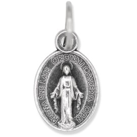 Caritas et Fides Pack of 10 - Mini Miraculous Medal Pendant for Charm Bracelet -1/2 Inch Silver Oxidized Small Latin Miraculous Medals for Jewelry Making Catholic - Made in Italy