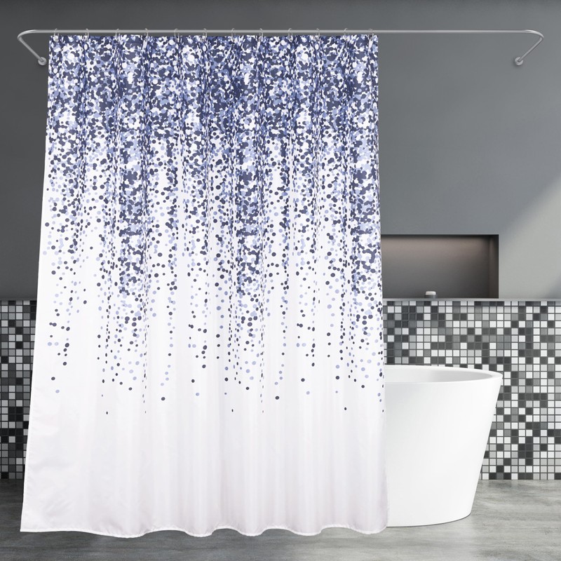 Popkozzi Blue Dots Shower Curtain Set White Waterproof Washable Weighted