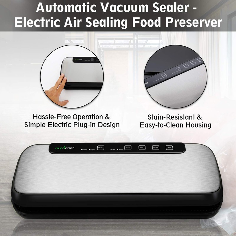 NutriChef Stainless Steel Vacuum Sealer For Food - High-Power Machine