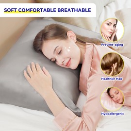 Jaciu 100% Mulberry Silk Pillow Cases Silk Pillowcase for Hair and Skin Both Side Real Silk Pillowcases Hidden Zipper 21 Momme Satin Pillow case (Dark Grey, Standard: 20"x26",1pcs)