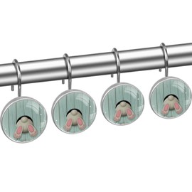 Happy Easter Bunny Shower Curtain Rod & Rings, Stainless Steel - Ideal for Every Bathroom - 12-Piece Set, Easy to Install & Secure, Built to Last