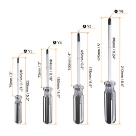 sourcing map 4pcs Magnetic Y Tip Screwdriver Y3 Y4 Y5 Y6 Steel 3 Points Head Screw Driver with Non-Slip Handle for Appliances Repair Improvement, Black