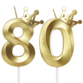 Crown Birthday Candle 80 Gold, 80 Candles for Birthday Cakes,Number 80 Crown Candle,80th Birthday Candles Sparkle Decoration for Birthday Party Wedding Anniversary Celebration Supplies