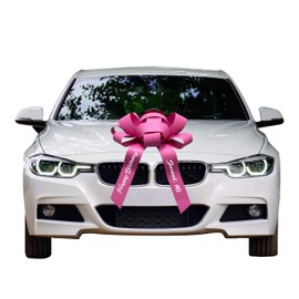 CarBowz Big Car Bow, Sweet 16 Happy Birthday, Giant 30" Bow, Non Scratch Magnet, Weather Resistant Vinyl (Pink)