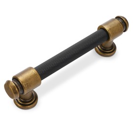 POVEFONK 10 Pack 3-3/4 inch(96mm) Black and Antique Brass Kitchen Cabinet Handles Knurled Cabinet Pulls Black Drawer Pulls Kitchen Cabinet Hardware