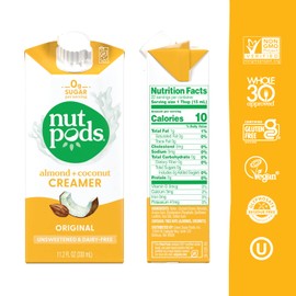 nutpods Dairy-Free Creamer Unsweetened, 11.2 FL OZ (Original, 12-pack) - Whole30 / Paleo / Keto / Vegan / Sugar Free, White