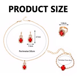 TTPSRY Set of 4 Jewellery Set Women Girls Rhinestone Crystal Wedding Jewellery Set Necklace Drop Pendant Earrings Ring Rhinestone Bracelet Set Wedding Party Adjustable Jewellery, Alloy Steel