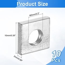 uxcell 10Pcs M5x10mmx2mm Square Nuts, Carbon Steel Zinc Plated Coarse Thread Square Nuts Fasteners for Home Repairs and Professional Engineering, Silver