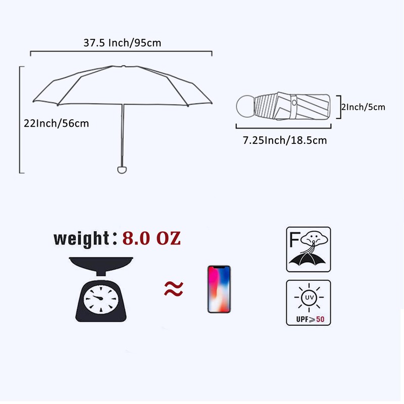 BAODINI Travel Mini Umbrella for Purse With Case-Small Compact UV