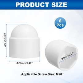 sourcing map 6Pcs Hex Nut Cover, M20x30x40mm Plastic Dome Nut Protection Cap Hex Screws Bolt Covers for Indoor Outdoor Furniture Automotive Bolts Decoration, White