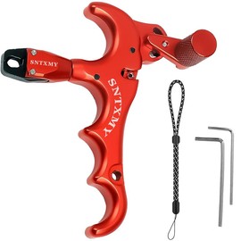 360° Rotatable Bow Release Compound Bow Red, 4-Finger Thumb Release for Bow Hunting  , Archery Release Aid for Youth& Adult. three-finger Shooting Equipment