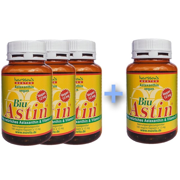 Astaxanthin - from Hawaii - 3+1 free BiuAstin 100 capsules with 12 mg natural astaxanthin - the original Ivarssons BiuAstin