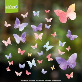 35 x Pastel Butterfly Window Stickers for Glass - Spring Window Stickers to Deter Birds - Double Sided Window Cling Stickers