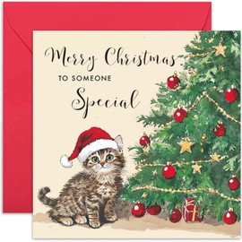 Cat Christmas Card - Someone Special Christmas Greeting Card - Charming Kitten Christmas Tree Artwork - Keepsake Christmas Card for Wide Husband Girlfriend Boyfriend Best Friend