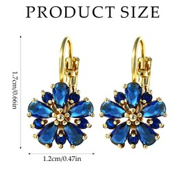 Blue Sapphire Earrings for Women, 14K Gold Plated Floral Drop Earrings - September Birthstone Flower Earings for Women, Hypoallergenic Office & Date Night Jewelry Gift