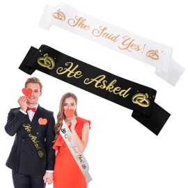 Grevosea He Asked & She Said Yes Sash Kit, Just Engaged Sash Engagement Party Decorations Bride and Groom Sash Proposal Decorations for Wedding Engagement Bachelorette Bridal Shower Party Favors