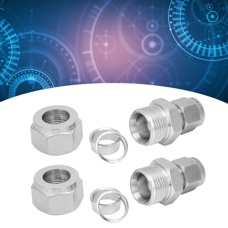 2pcs Compression Tube Fitting Adapter Stainless Steel Double Ferrule Joint