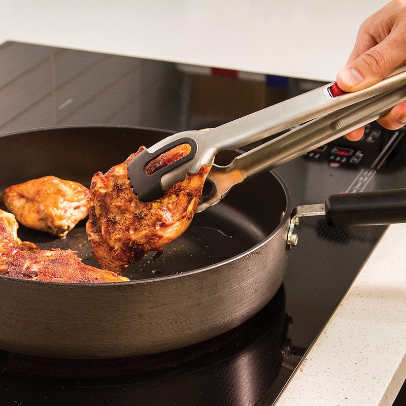 Prep Solutions 12 Inch Stainless Steel, One-Handed Locking Tongs
