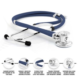 ASA TECHMED Sprague Double Tube Adult and Pediatric Stethoscope + Matching EMT Shears, Ideal for EMT, Nurse, Doctor, Medical Student, Paramedic, and First Responders (Navy Blue)