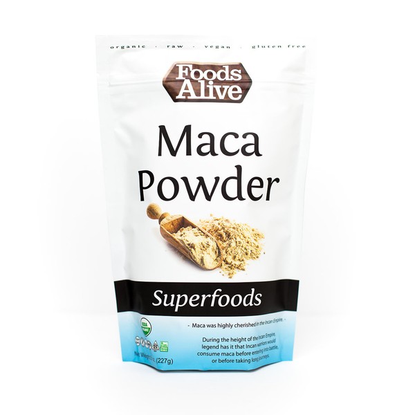 Foods Alive Maca Powder- Organic, Gluten Free, High in Vitamin C; This Peruvian Superfood Powder Provides Immune Support, Add to Your Pre Workout Protein Shake or Smoothie Mix, 8oz (Single Pack)