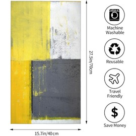 COVASA Hand Towels for Bathroom,Set of 2,Grey and Yellow Abstract Art Painting,Soft Absorbent Small Bath Towel Kitchen Dish Guest Towel Home Decor 15.7"x27.5"