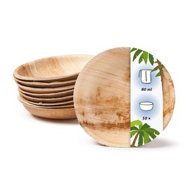 onlyleaf Palmware Snack Bowls Set I 50 Pieces Organic Disposable Bowls Round 80 ml, Diameter 10 cm I Party Tableware Compostable & Biodegradable I Palm Leaves Disposable Tableware for Finger Food Dips