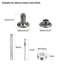 HARFINGTON 200 Sets Leather Rivets 6 x 6mm Metal Double Cap Rivet Snaps Studs Fasteners with 3pcs Setting Tools Rivets for Leather Craft DIY Repair Decoration, Gunmetal