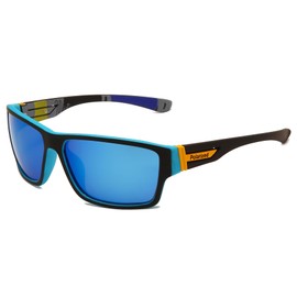 Long Keeper Polarised Sport Sunglasses Lightweight Mens Womens Driving Sunglasses for Running Fishing Golf Cycling Wrap Around Square Sun Glasses Anti UV400 (Black Blue Frame - Mirrored Blue Lens)