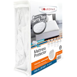 Guardmax Twin XL Mattress Cover - 100% Waterproof and Hypoallergenic Fitted Sheet - Protects Against Perspiration, Spills, and Pet Urination - Terry Cotton