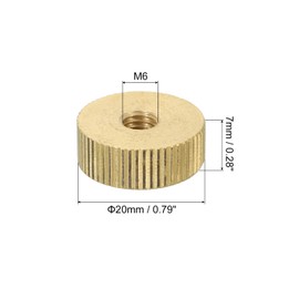 sourcing map Knurled Thumb Nuts, 3Pcs M6 x D20mm x H7mm Brass Flat Head Blind Hole with Collar Flat Head Blind Hole Round Knobs Fasteners for 3D Printer Parts, Machine Tools