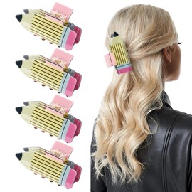 4Pcs Pencil Hair Claw Clips, Funny Back To School Hair Claw Clip for Women Teacher Students Appreciation Gift