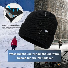 TOP-EX Large Winter Waterproof Beanie Hats Men for Big Heads Women Warm Fleece Lined Cold Weather Hats for Golf Walking Running Fishing Hunting XXL Black