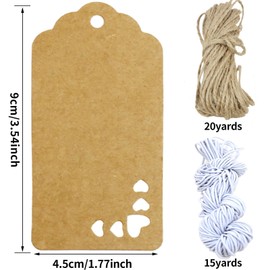 PQZKLDP 200pcs Kraft Heart Price Tags Paper Gift Tags Price Tags Paper Blank Labeling Tags Marking Tags with Jute String for Product Jewerly, Arts, Crafts, Party, Wedding PQ134 (1.7''x3.5'')
