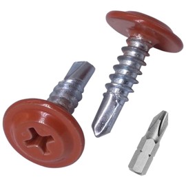 SKIR'CO (Pack of 50) Painted 4.2 x 16 mm Self Drilling Screws, Phillips Modified Truss Head, Tapping Screw, Flat Head (50, Copper Brown RAL 8004)