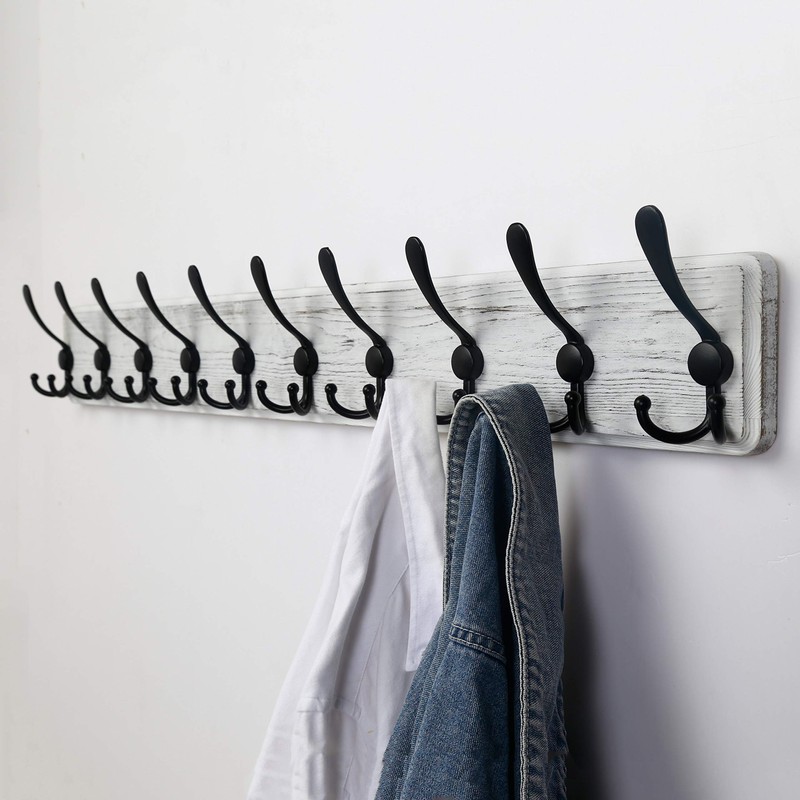 Dseap Wall Mounted Coat Rack with 10 Tri Hooks: Wooden