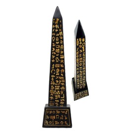 Ebros Egyptian Temple of Ra Desert Obelisk with Hieroglyphs Statue 8" Tall Ancient Egypt Landmark Obelisks Pillar Tower Figurine (Black and Gold)