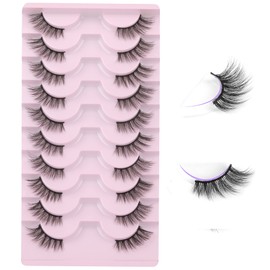 FANXITON FANXITON Half Lashes Natural Look Wispy 10 Pairs Cat Eye Lashes 3D False Eyelashes Fluffy Soft 15 MM Short Faux Mink Lashes Sets Pack