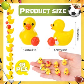 GGSTDDUP 48 Pcs Sports Resin Ducks, Sports Themed Patriotic Ducks, Unique Mini Little Yellow Duck, Novelty Miniature Sports Duck Figurine Decorations for Sports Game, Sports Party Favor (8 Sports)