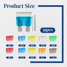 Tecledsn 10PCS Car Fuses Assortment Kit, 5A 7.5A 10A 15A 20A 25A 30A Auto Fuses Assortment Kit Replacement for Most Auto/SUV/RV/Truck/Boat