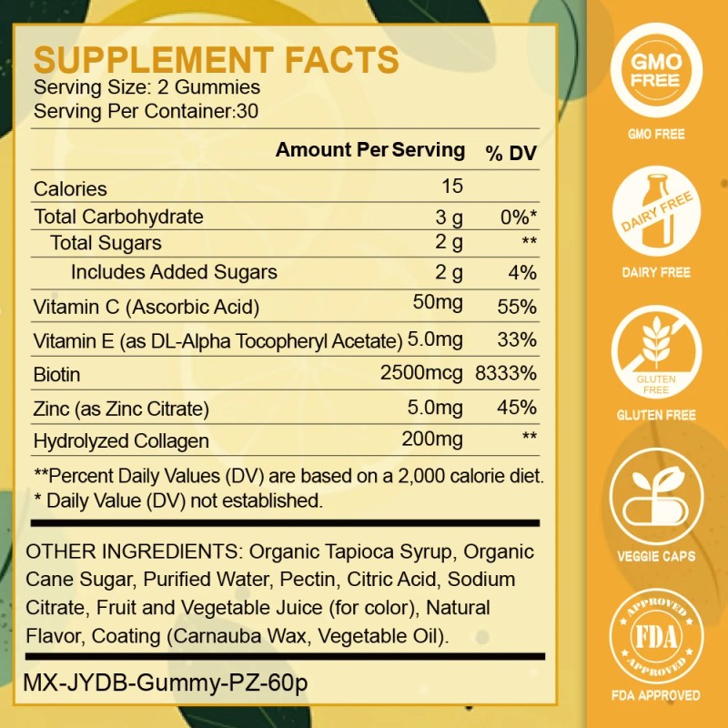 Hydrolyzed Collagen Gummies With Biotin,Vitamin C& E - For Skin