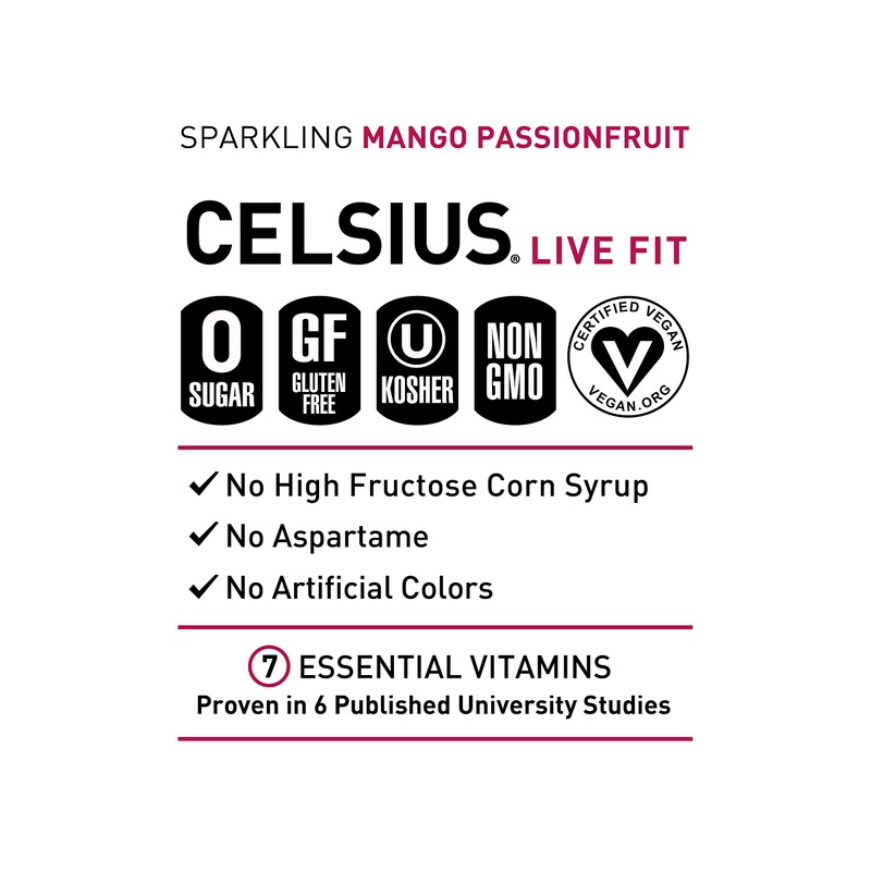 CELSIUS Sparkling Mango Passionfruit, Functional Essential Energy Drink, 12 Fl
