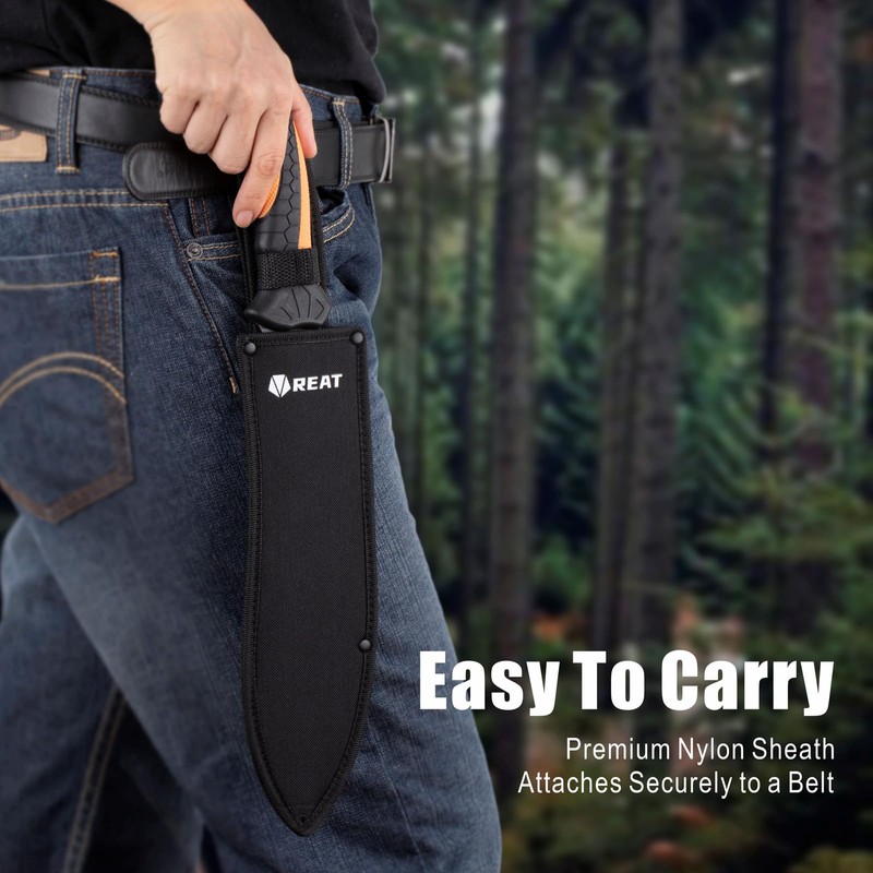 REAT Gardenging Machete, 17" Heavy Duty Machete with Sheath, Ergonomic