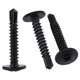 #8 x 1/2" (100 Pack) Stainless Steel Wafer Head Self Drilling Screws, 410 Stainless Steel Phillips Truss Head Sheet Metal Screws, No Pre-drilled Needs, Quick Metal Self Tapping Screws, Black Coated