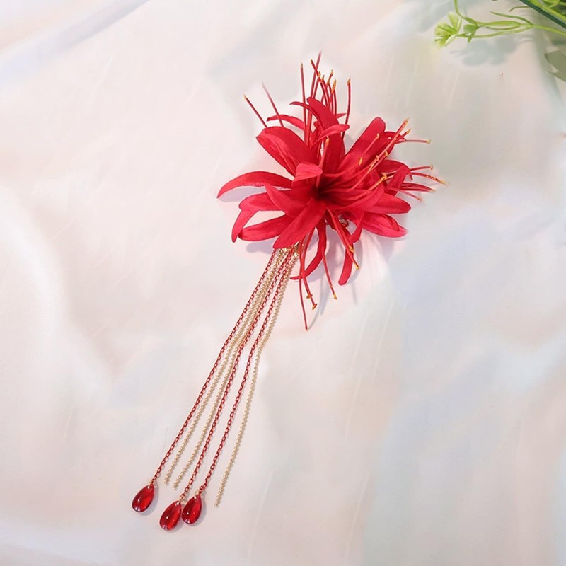 Red Spider Lily Flower Hair Clips,Handmade Lycoris Radiata Flower Hairpin