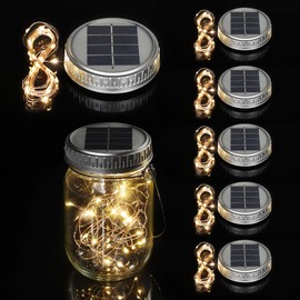 Cooo Upgraded Solar Mason Jar Lid with 30 LED Firefly Light – 215% Larger Solar Panel, Waterproof Anti-Rust Cover, Fits Standard Mouth (Jar&Handle Not Included), for Patio Garden Lanterns