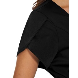 Scrubspro Scrub Tops for Woman - Stretch Womens Scrubs, Metal Zipper Scrubs Top with Belt, Women's Medical Scrub Shirts (Black,Medium)