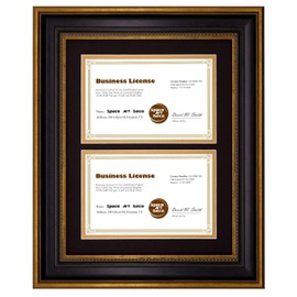Space Art Deco, 11x14 Picture Frame with 2 Opening for Two 5.5x8.5 Business Licenses with Mat or 11x14 Frame Without Mat.Wall Display Horizontal or Vertical, High Definition Glass (Brown Texture)