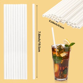 Hooqict 200PCS 8'' Biodegradable White Paper Straws for Drinking, Plastic-Free, Food-Safe Disposable Drinking Straws for Tumblers, Hot Cold Drinks, Home, Restaurant, Party Supplies